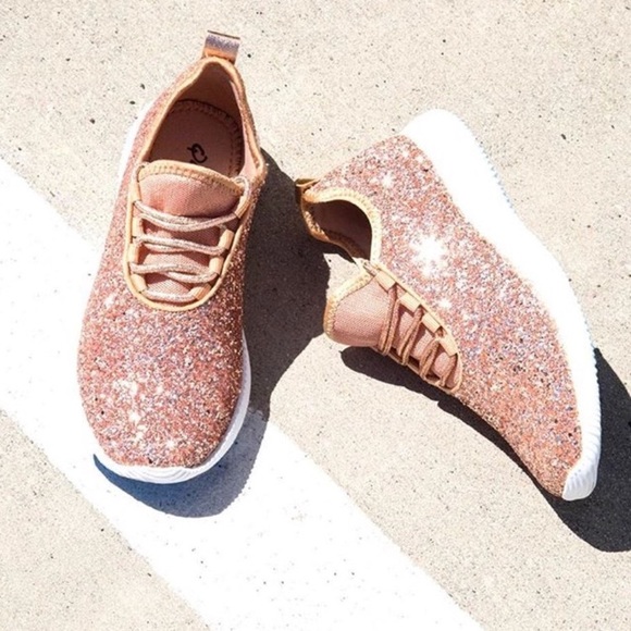 Shoes - Rose Gold Blush Sparkle Glitter Athletic Sneaker